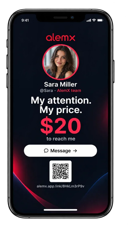Attention Card on a phone: a creator's price to be reached and a personal QR code
